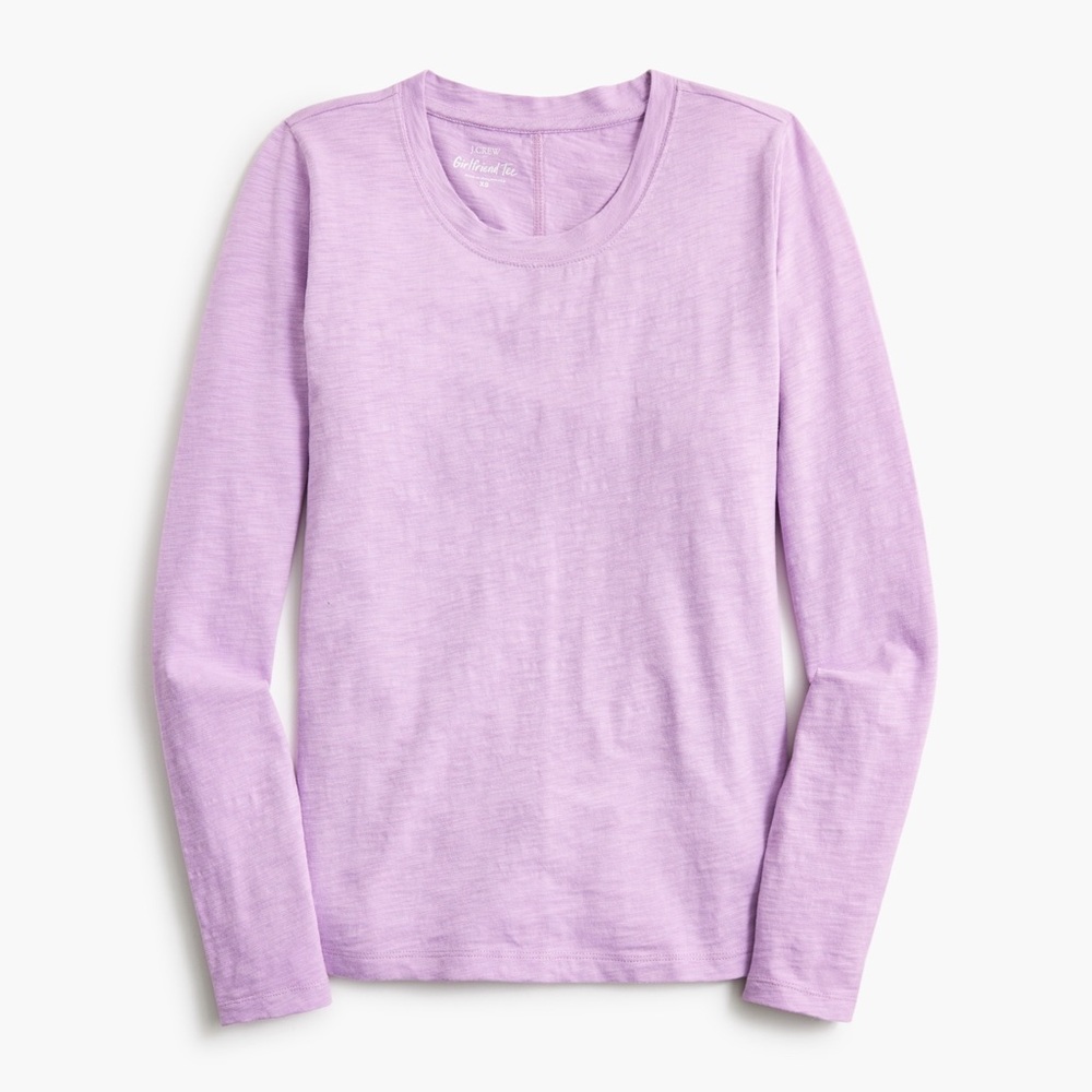 EUC J.Crew Long Sleeve Girlfriend Tee Lilac Sz S small holes sew or patch incl